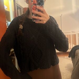 Free people black cable knit cropped sweater